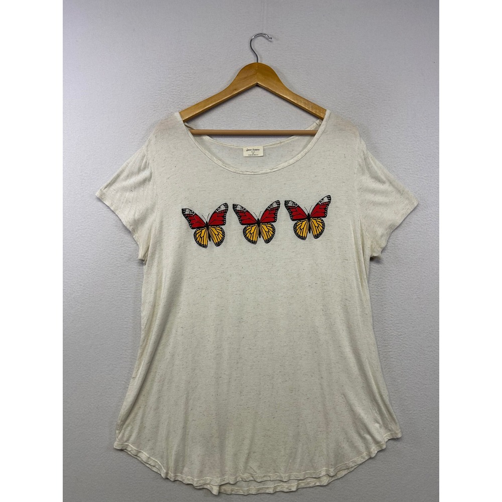 Nature Core Free Kisses Womens 2X Cream Butterfly Graphic Scoop Neck Tee Whimsy